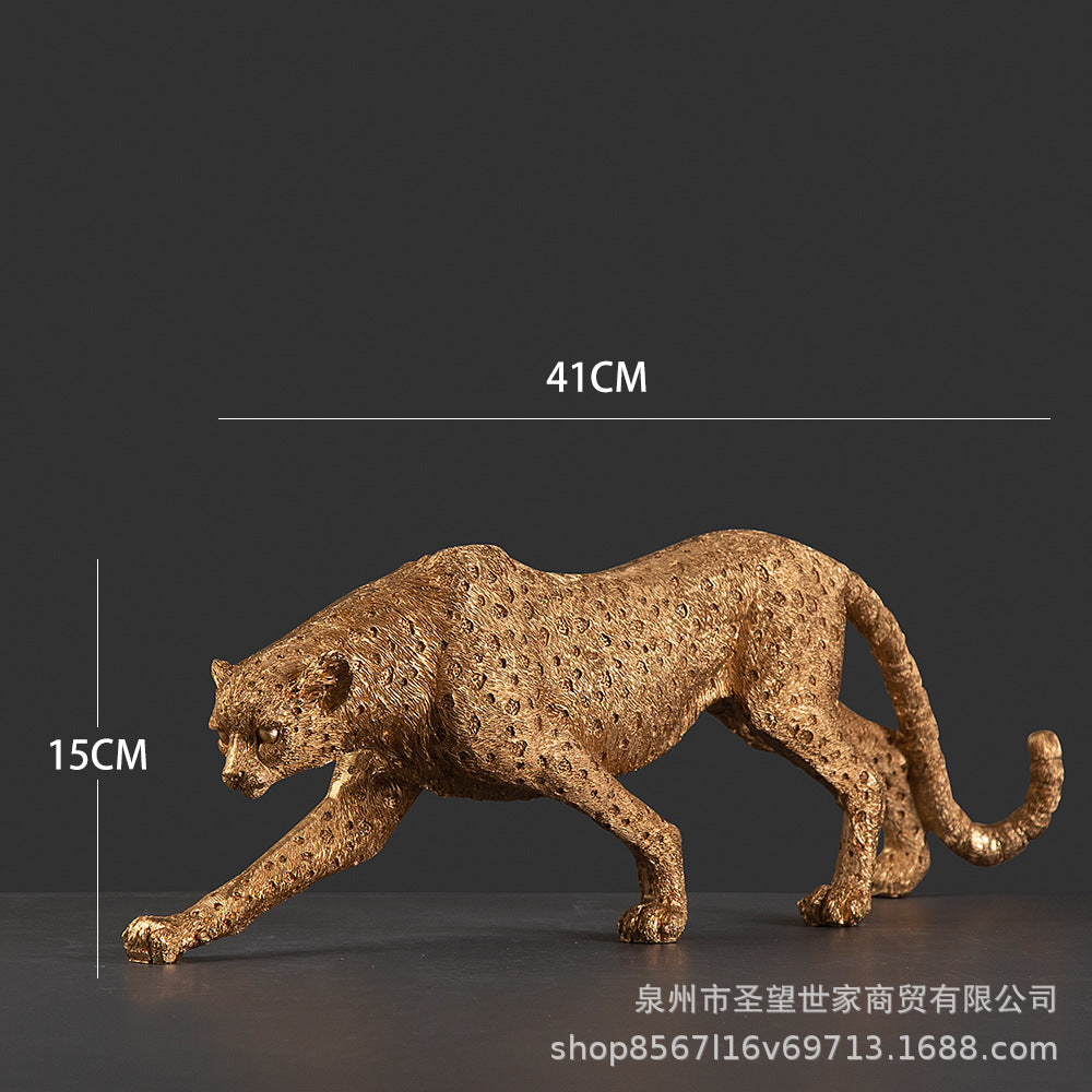 跨境现代简约金钱豹子树脂工艺品客厅办公室桌面艺术装饰摆件批发