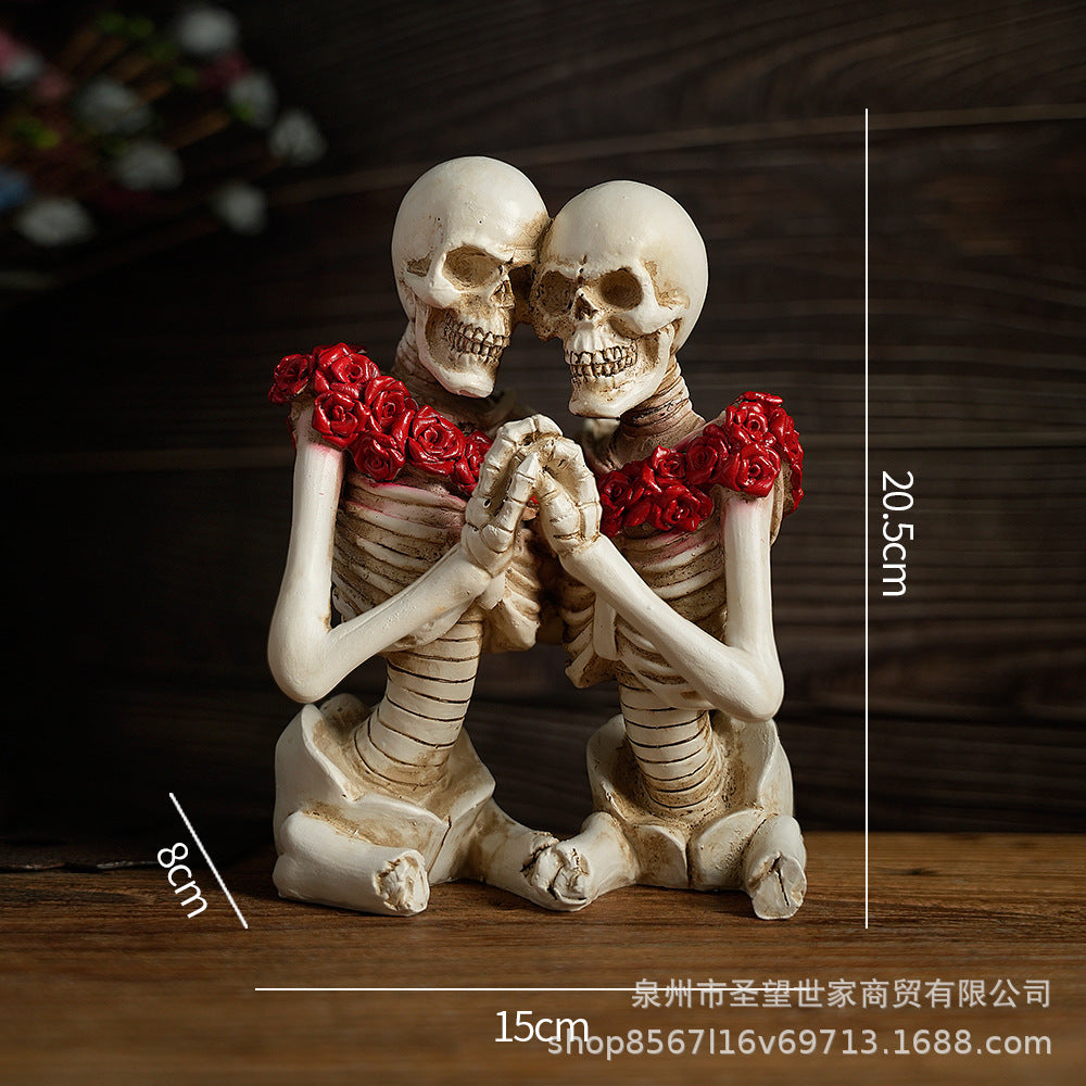 万圣节创意复古哥特式骷髅拿灯浪漫情侣人物场景爆款布置道具装饰