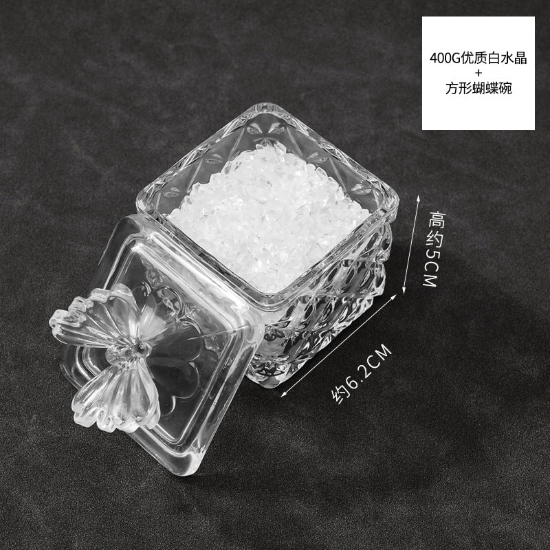 水晶消磁碗御守盐净化玻璃碗白水晶消磁碎石扩香石容器首饰收纳盒