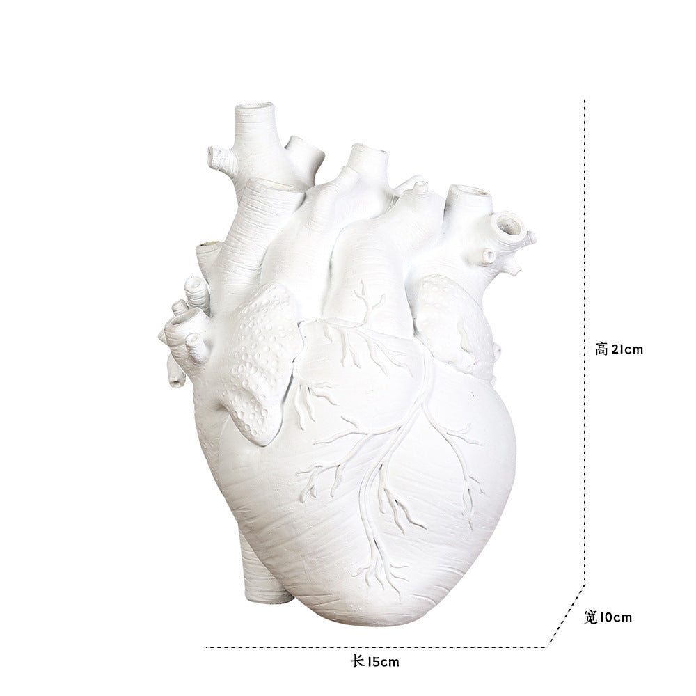 跨境大心脏花插家庭装饰花瓶摆件桌面树脂工艺品Heart resin vase