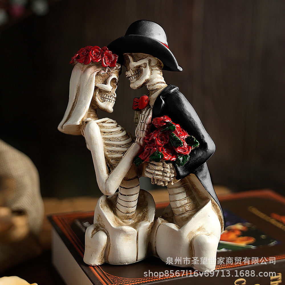 万圣节创意复古哥特式骷髅送花浪漫情侣人物场景爆款布置道具装饰