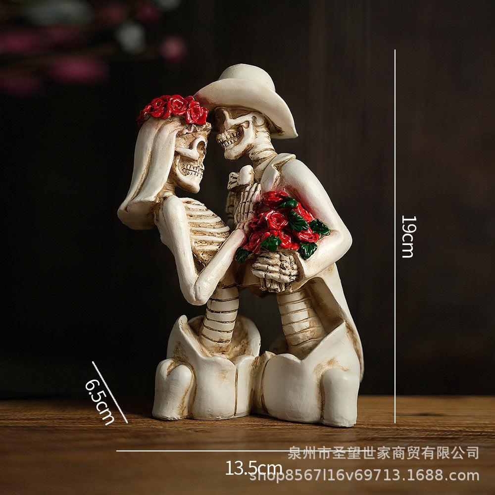万圣节创意复古哥特式骷髅送花浪漫情侣人物场景爆款布置道具装饰
