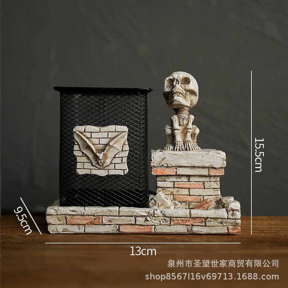 万圣节礼物办公室笔筒蜘蛛侠骷髅摆件桌面个性家居花盆摆件装饰道