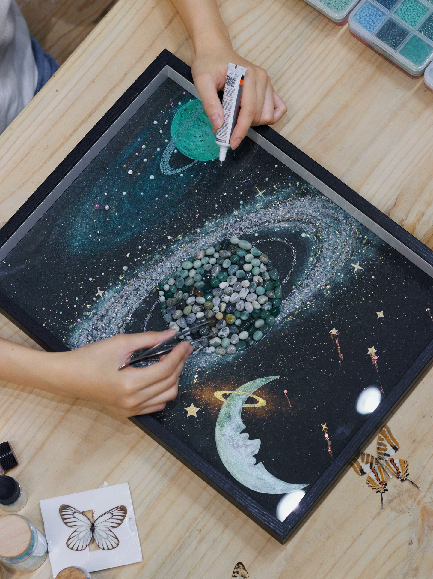 天然矿石标本.太阳系八大行星水星水晶装饰画DIY生日礼物客厅背景