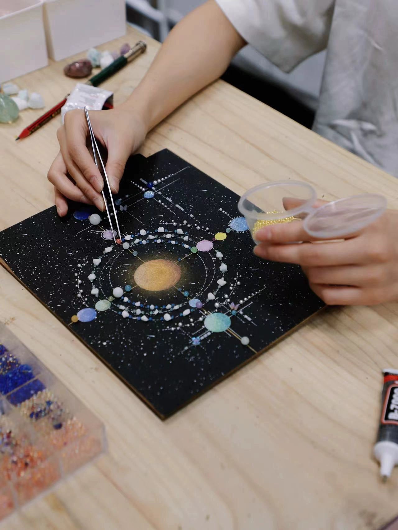 手绘太空宇宙星空星球儿童房摆件书房挂画手工diy礼物推荐相框