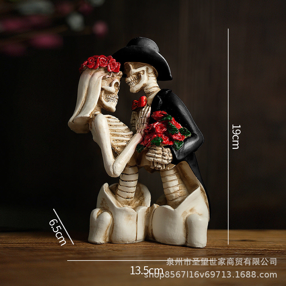 万圣节创意复古哥特式骷髅送花浪漫情侣人物场景爆款布置道具装饰
