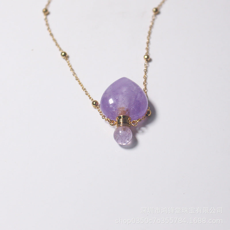 鸿锋堂天然紫水晶香水精油朱砂瓶18K金项链女新款水晶吊坠空心瓶