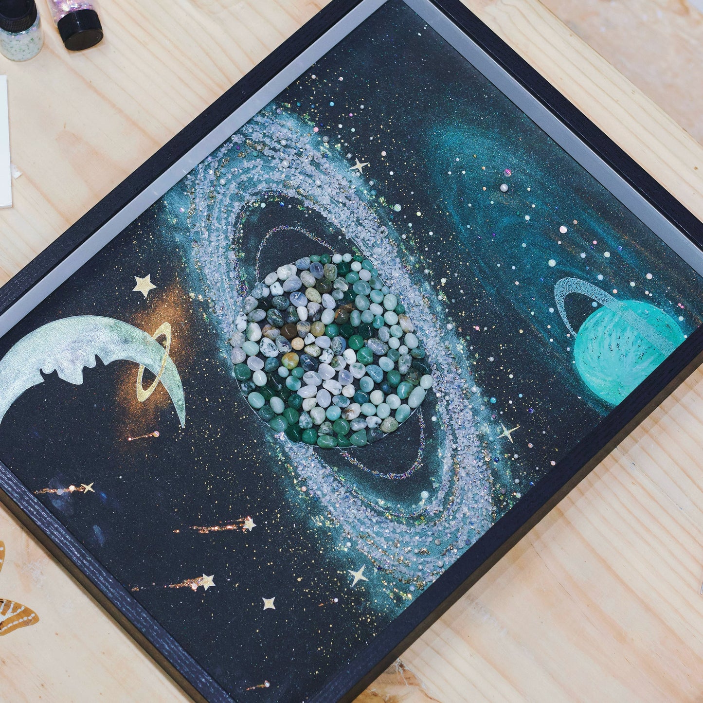 天然矿石标本.太阳系八大行星水星水晶装饰画DIY生日礼物客厅背景
