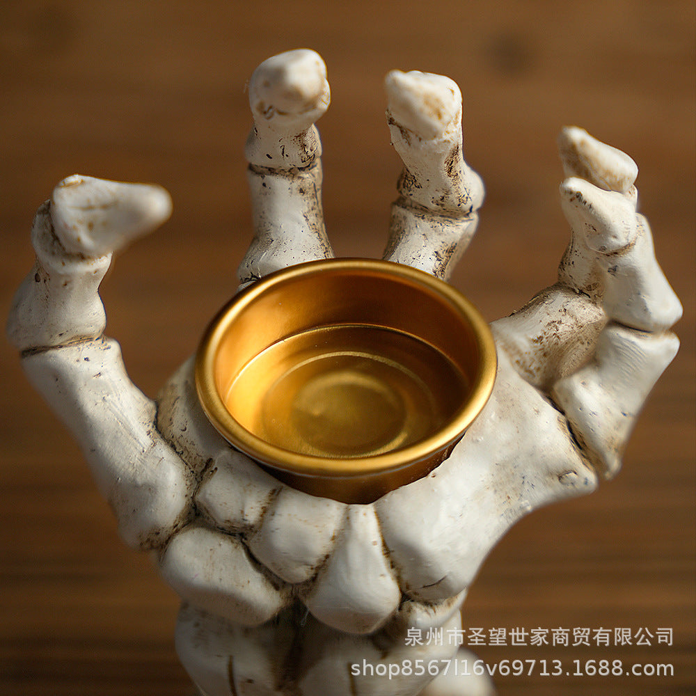 万圣节烛台骷髅鬼手烛台树脂摆件鬼节烛台蜡烛灯器皿布置装饰道具