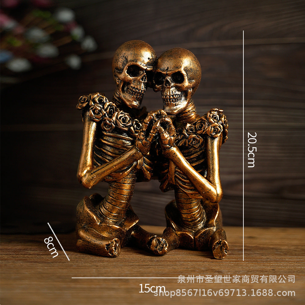 万圣节创意复古哥特式骷髅拿灯浪漫情侣人物场景爆款布置道具装饰
