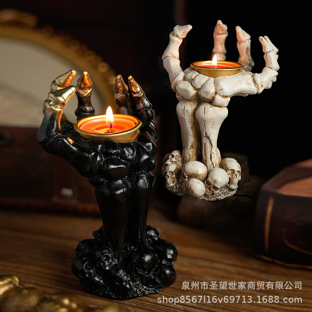 万圣节烛台骷髅鬼手烛台树脂摆件鬼节烛台蜡烛灯器皿布置装饰道具