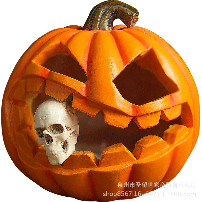 跨境新品万圣节南瓜幽灵复古桌面骷髅道具树脂摆件创意鬼节装饰品