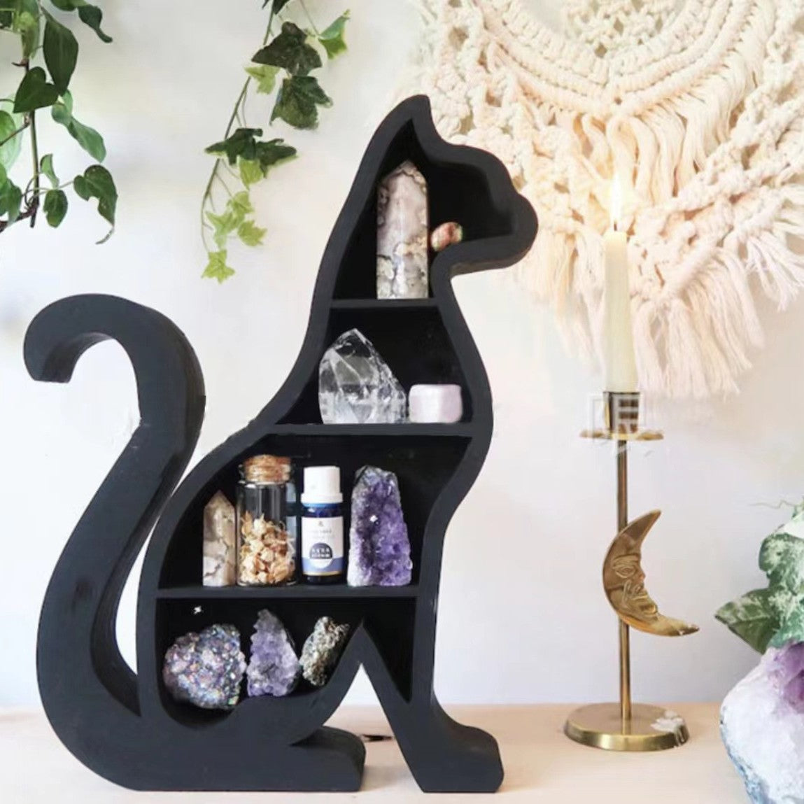 Cross-border Cat in the Moon Crystal Wooden Shelf Wooden Crystal Shelf Decorative Shelf