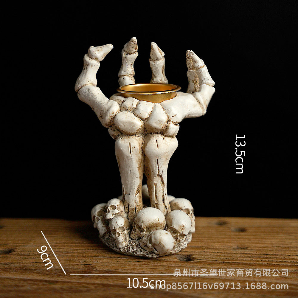 万圣节烛台骷髅鬼手烛台树脂摆件鬼节烛台蜡烛灯器皿布置装饰道具