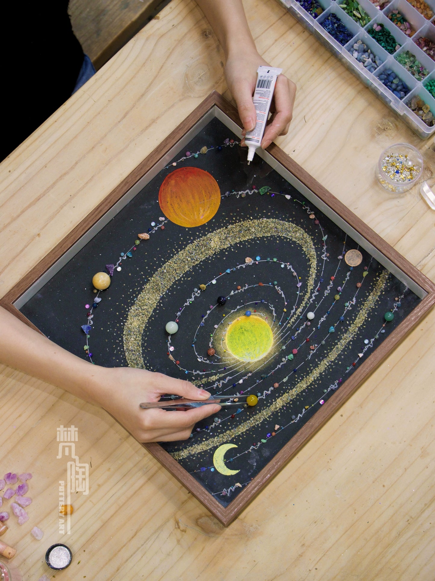 太阳系八大行星宇宙银河系水晶矿石画水晶画宇宙矿石标本画礼物