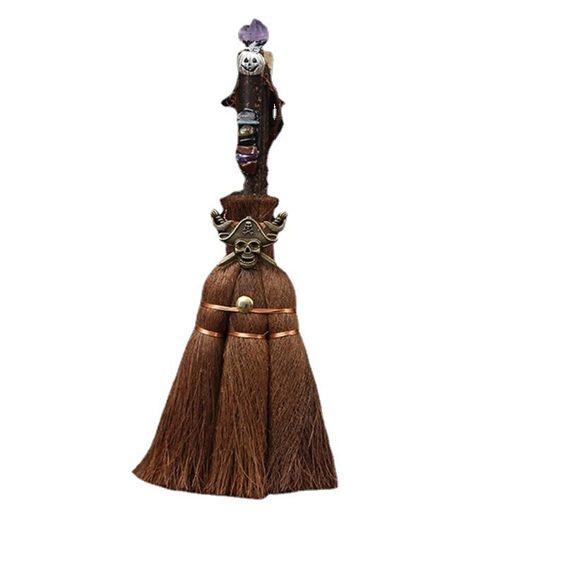 Natural crystal wish witch palm broom cross-border car pendant 24cm long rough stone pendant broom pendant
