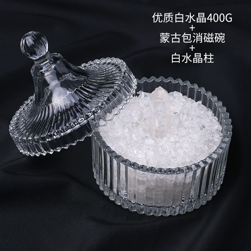 水晶消磁碗御守盐净化玻璃碗白水晶消磁碎石扩香石容器首饰收纳盒