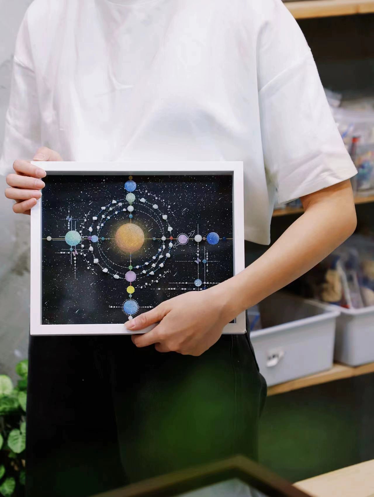 手绘太空宇宙星空星球儿童房摆件书房挂画手工diy礼物推荐相框