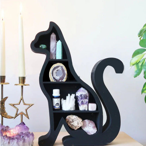 Cross-border Cat in the Moon Crystal Wooden Shelf Wooden Crystal Shelf Decorative Shelf