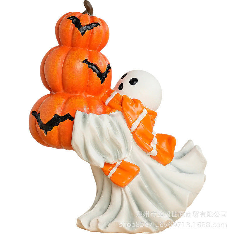 亚马逊新款跨境Middle finger Cute Ghost万圣节幽灵抱南瓜摆件