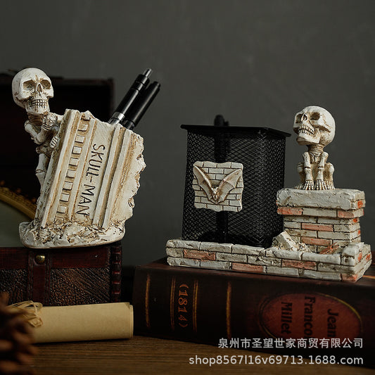万圣节礼物办公室笔筒蜘蛛侠骷髅摆件桌面个性家居花盆摆件装饰道