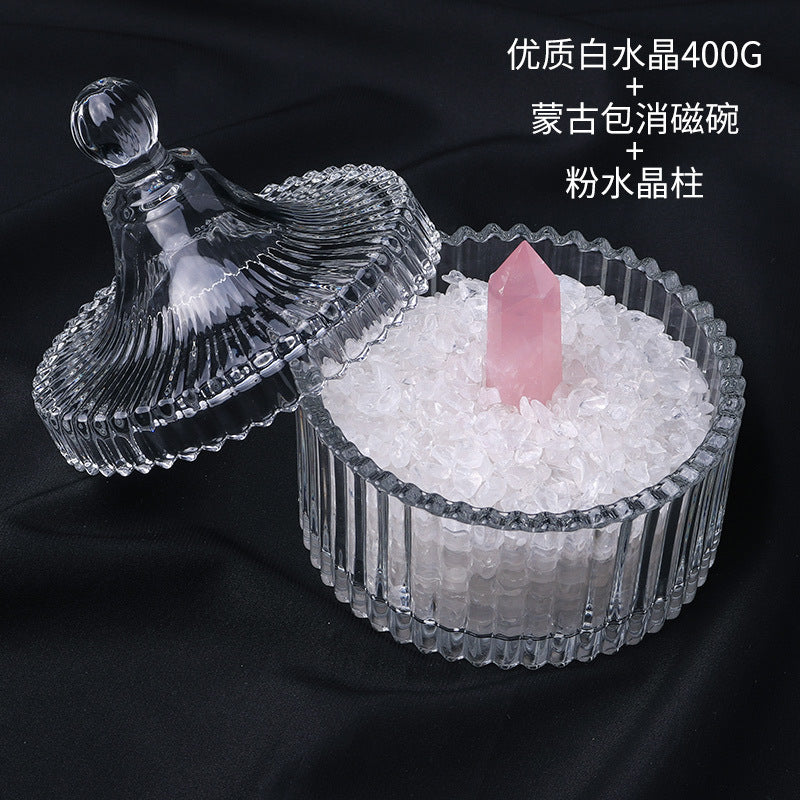 水晶消磁碗御守盐净化玻璃碗白水晶消磁碎石扩香石容器首饰收纳盒