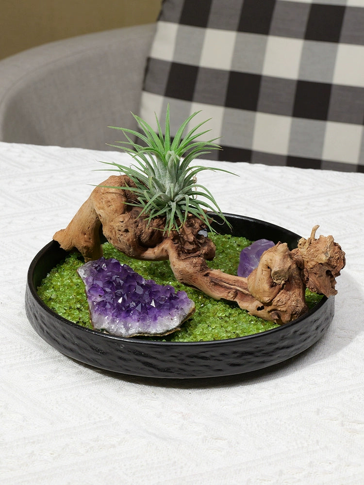 天然水晶原石微景观空气凤梨风化木绿植家居酒店桌面造景水晶摆件