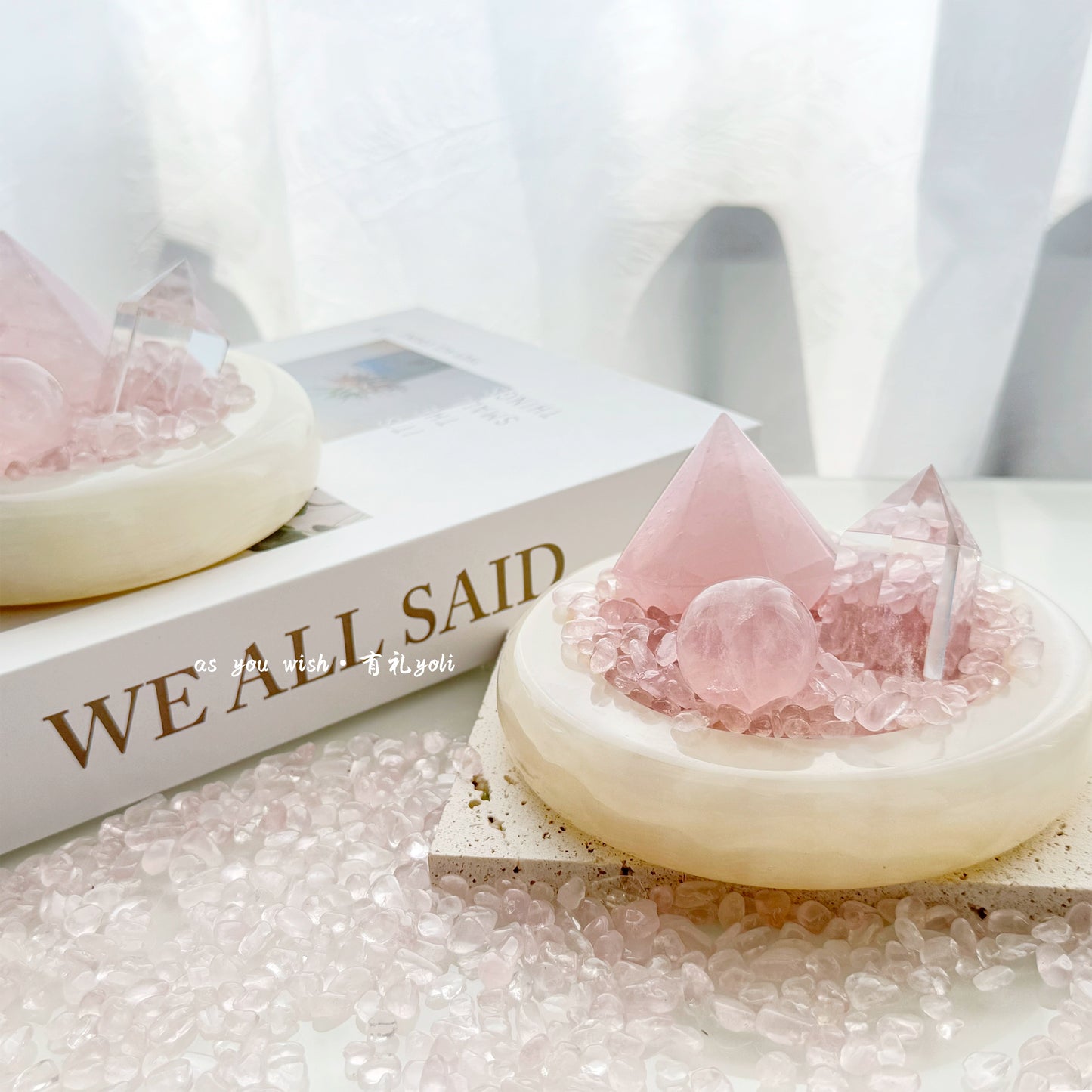 有礼youli纯天然粉水晶球摆件招桃花卧室桌面办公摆件七夕节礼物