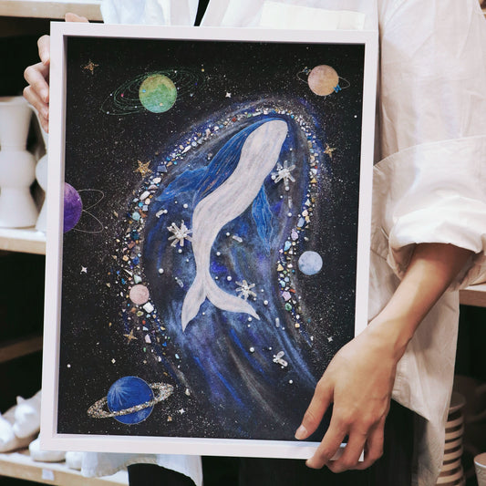 银河太空鲸鱼画水晶画手工diy材料包礼物推荐复合材料肌理画相框