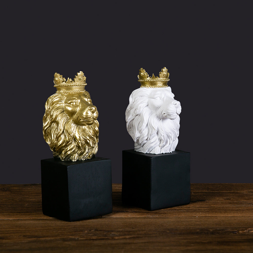 北欧风格皇冠狮子时尚简约黑白摆件树脂摆设艺术展架样板房软装饰