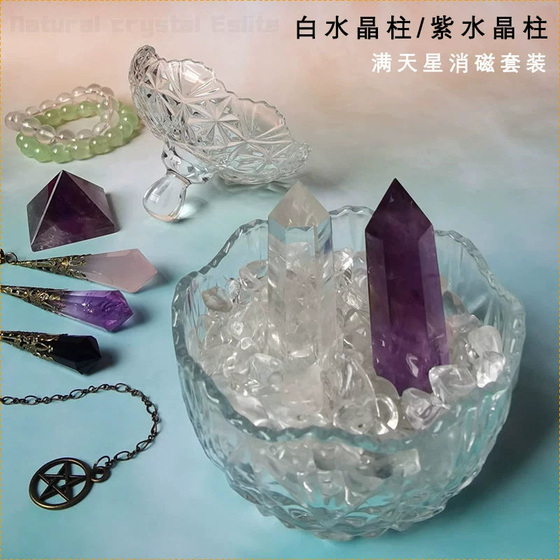 天然水晶柱白水晶碎石黄水晶紫水晶粉晶黑曜石手链收纳盒鱼缸底石