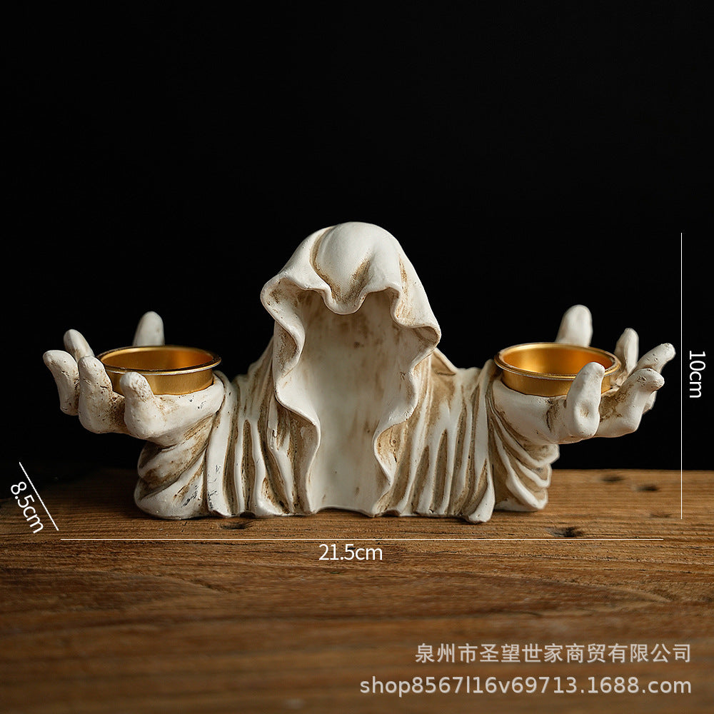 欧式黑色幽灵巫师香薰蜡烛摆件艺术品复古烛台创意万圣节鬼节装饰