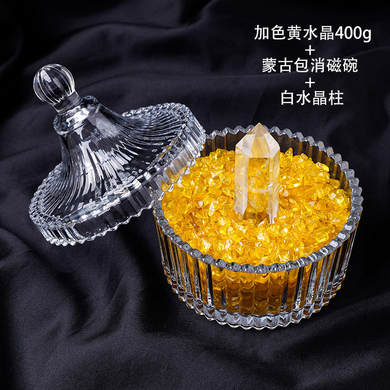 水晶消磁碗御守盐净化玻璃碗白水晶消磁碎石扩香石容器首饰收纳盒