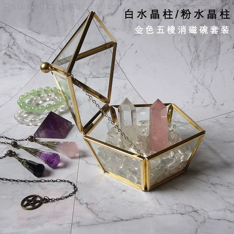 天然水晶柱白水晶碎石黄水晶紫水晶粉晶黑曜石手链收纳盒鱼缸底石