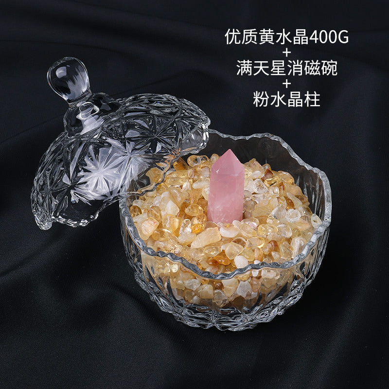 水晶消磁碗御守盐净化玻璃碗白水晶消磁碎石扩香石容器首饰收纳盒