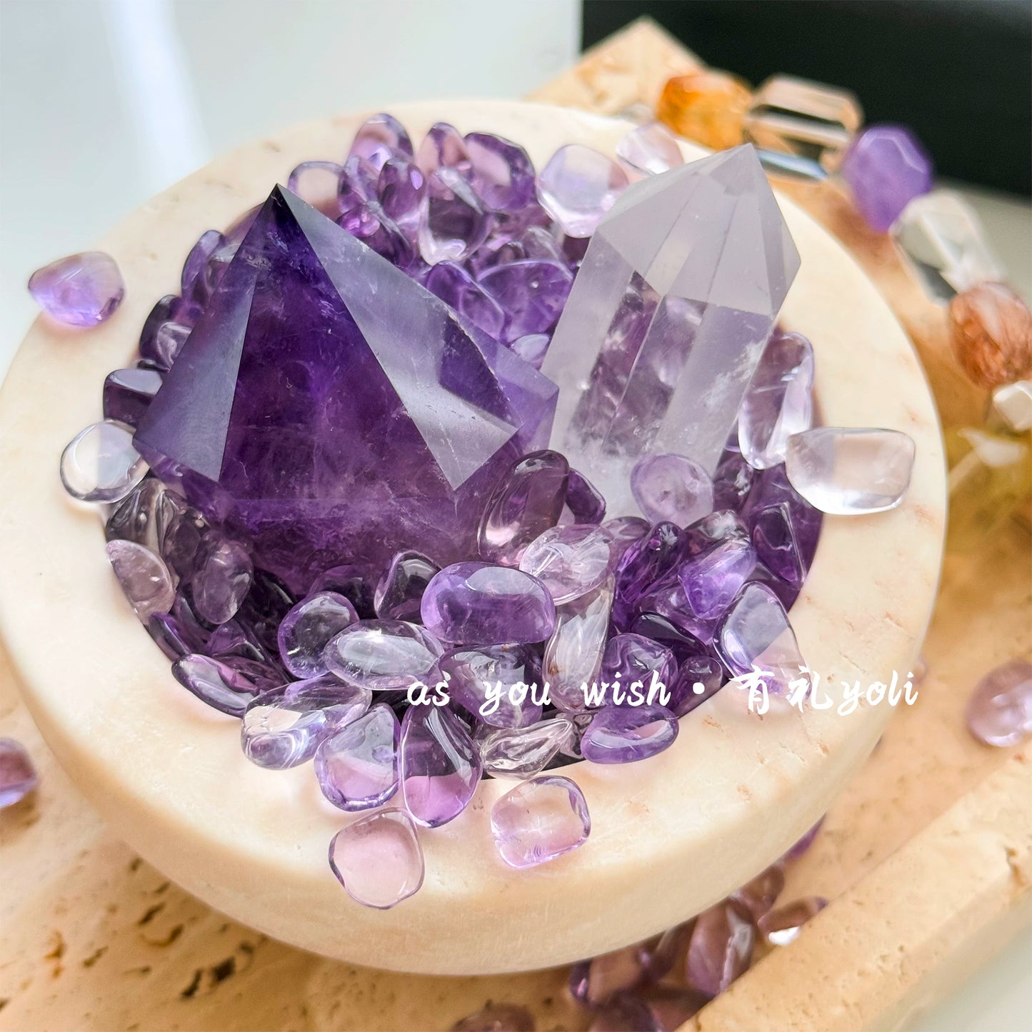 天然紫水晶摆件聚宝盆水晶能量消磁碗办公桌面家居礼物九紫离火