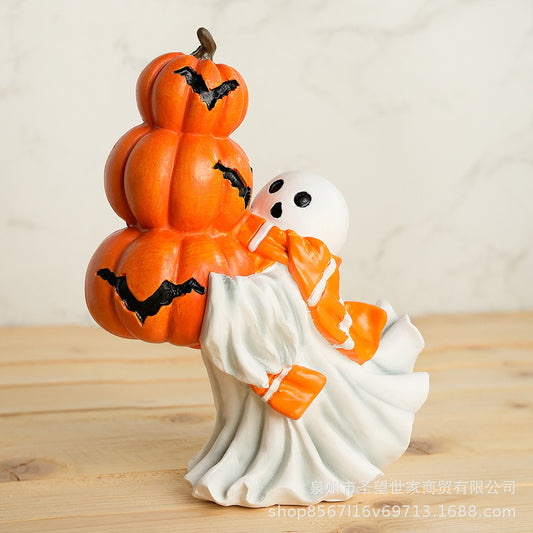 亚马逊新款跨境Middle finger Cute Ghost万圣节幽灵抱南瓜摆件