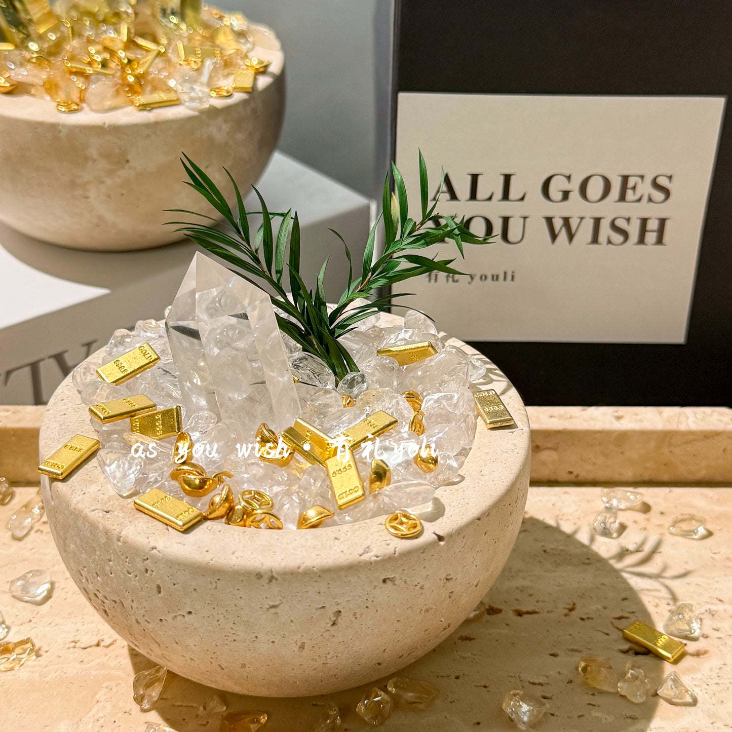 天然黄水晶招财聚宝盆摆件高级白水晶消磁洞石碗乔迁桌面摆件礼物