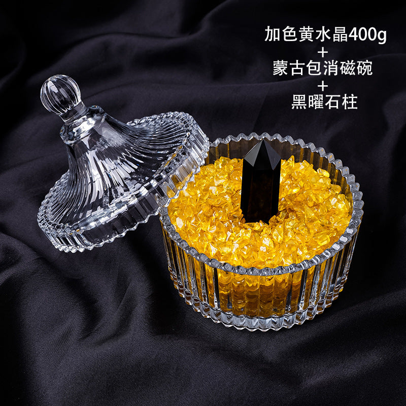 水晶消磁碗御守盐净化玻璃碗白水晶消磁碎石扩香石容器首饰收纳盒