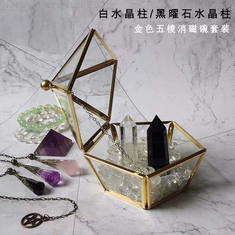 天然水晶柱白水晶碎石黄水晶紫水晶粉晶黑曜石手链收纳盒鱼缸底石