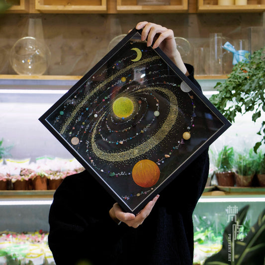 太阳系八大行星宇宙银河系水晶矿石画水晶画宇宙矿石标本画礼物