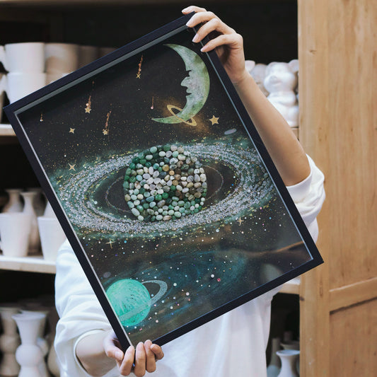 天然矿石标本.太阳系八大行星水星水晶装饰画DIY生日礼物客厅背景