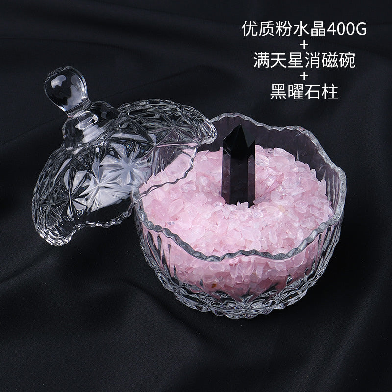 水晶消磁碗御守盐净化玻璃碗白水晶消磁碎石扩香石容器首饰收纳盒