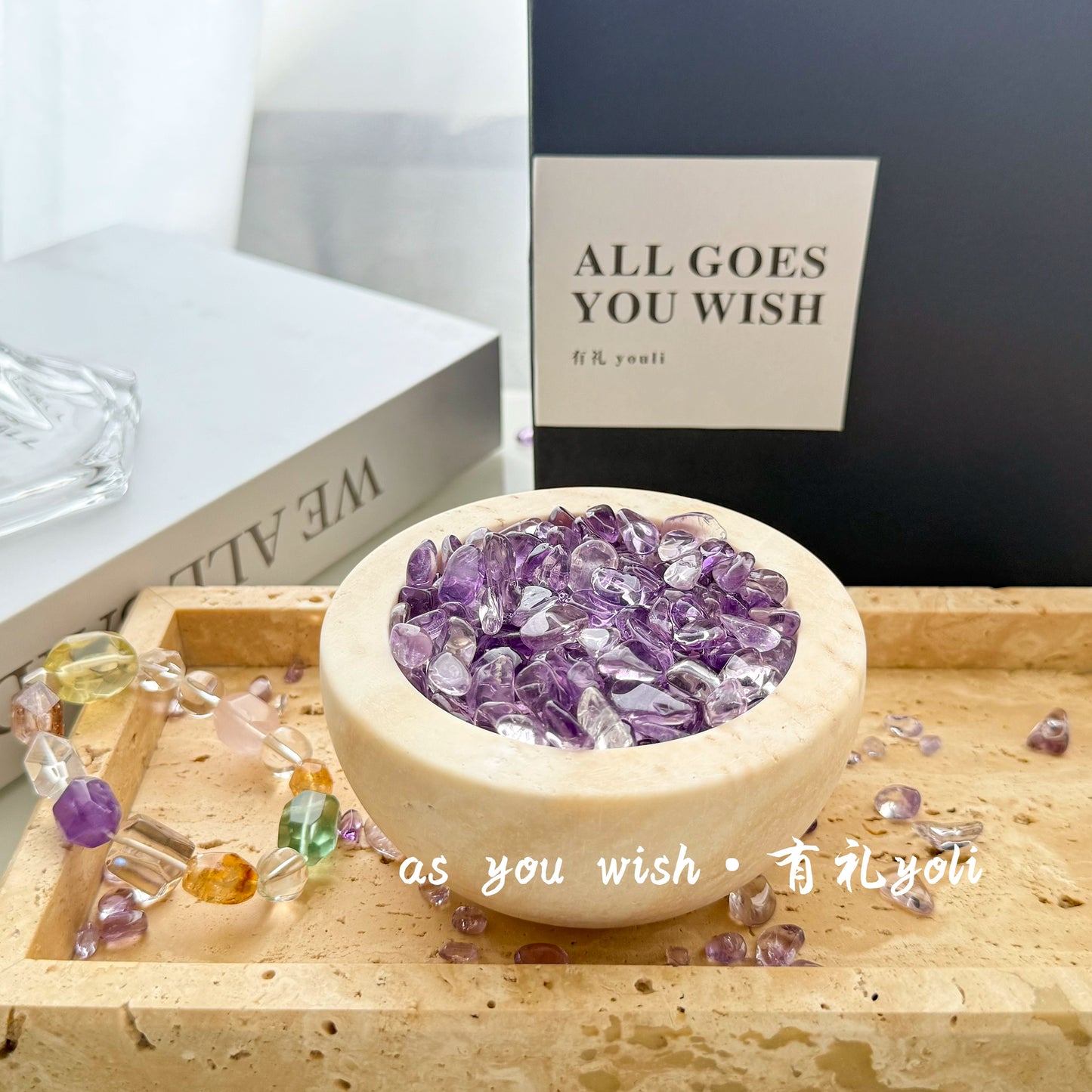 天然紫水晶摆件聚宝盆水晶能量消磁碗办公桌面家居礼物九紫离火