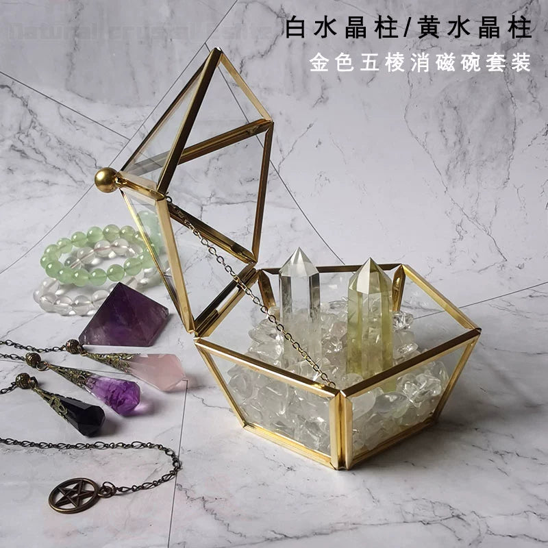 天然水晶柱白水晶碎石黄水晶紫水晶粉晶黑曜石手链收纳盒鱼缸底石