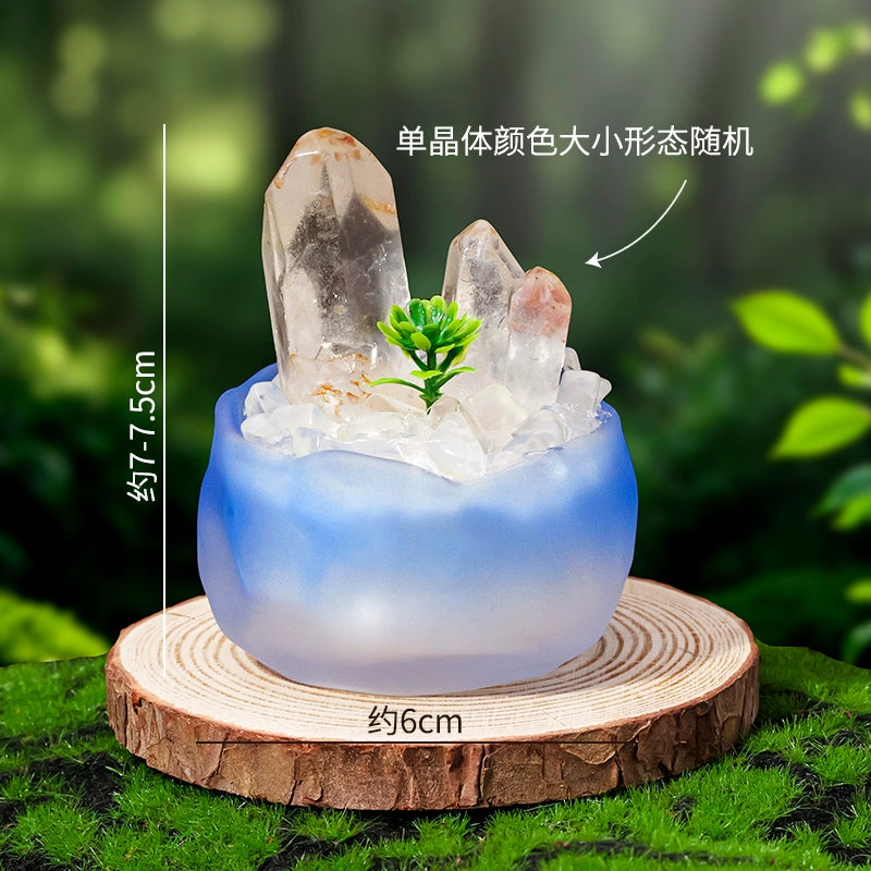 天然水晶柱盆栽摆件装饰白水晶黄水晶水晶碎石原矿纯手工DIY绿植