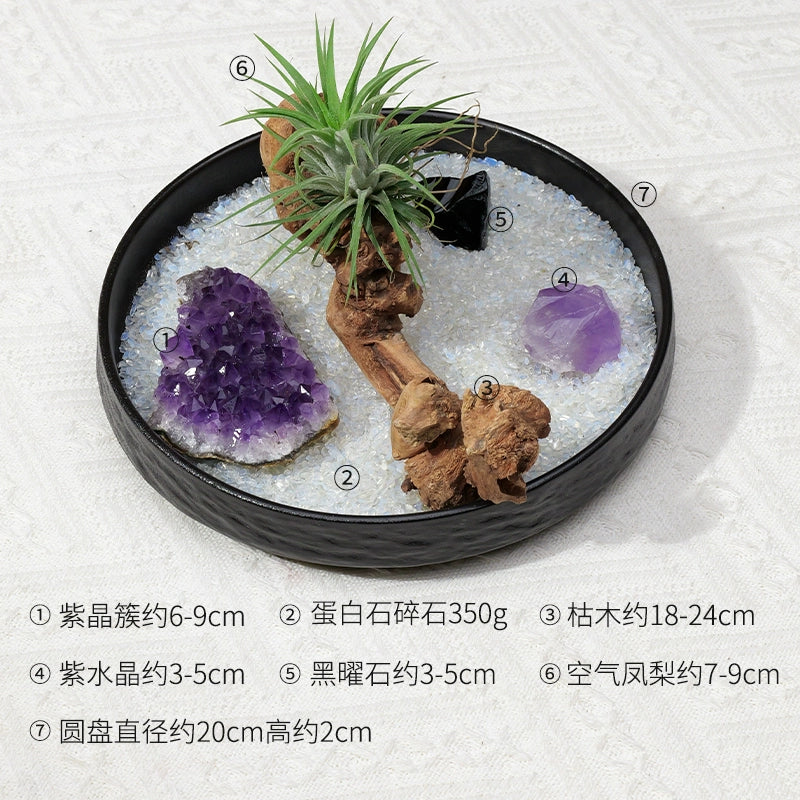 天然水晶原石微景观空气凤梨风化木绿植家居酒店桌面造景水晶摆件