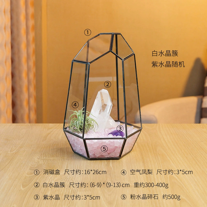 天然水晶碎石微景观生态消磁碗水晶簇空气凤梨原石首饰盒家居摆件