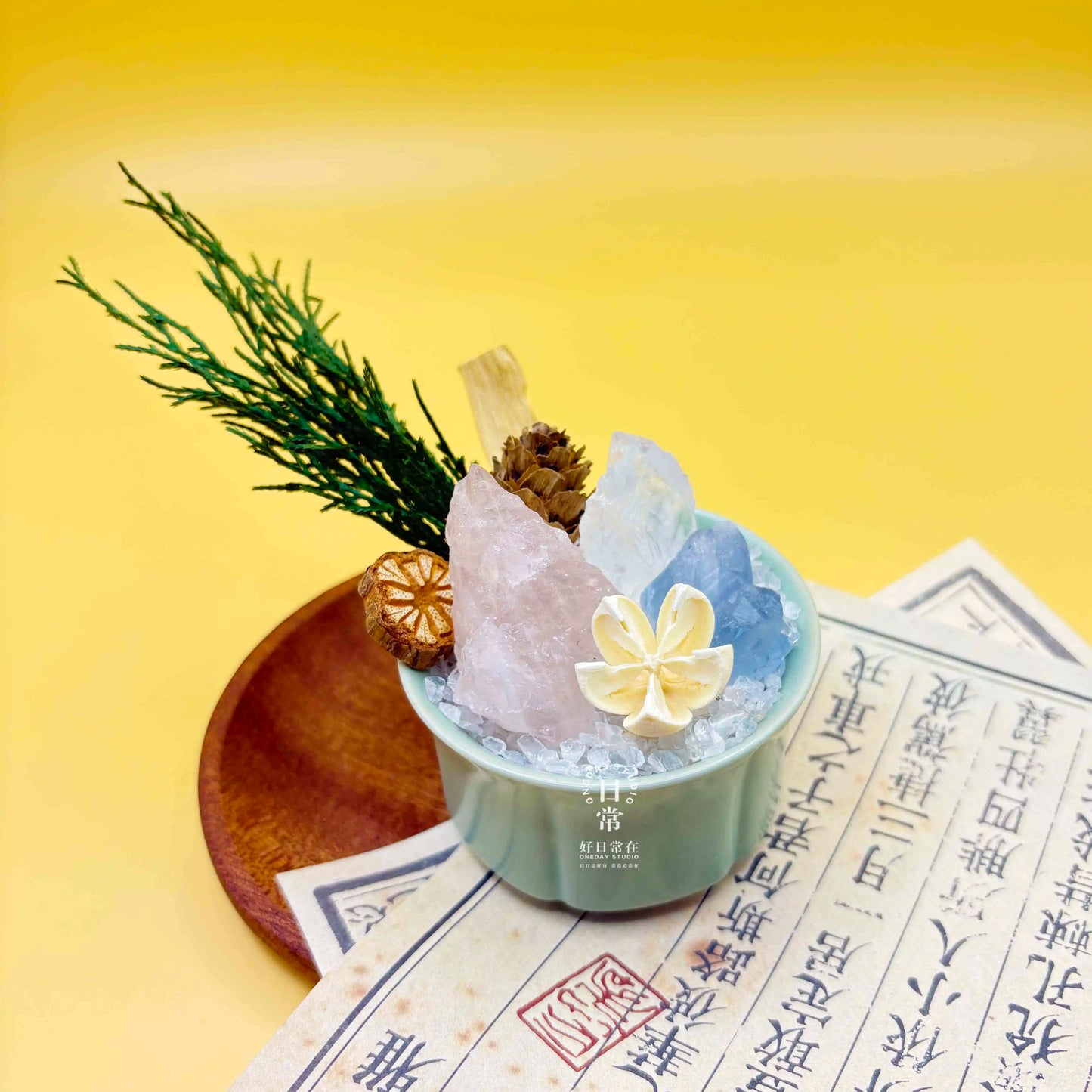 天然水晶摆件纯天然植物矿石轻奢礼物桌面小盆栽永生摆件diy原创