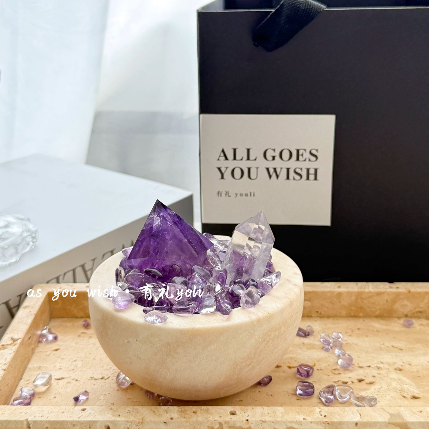 天然紫水晶摆件聚宝盆水晶能量消磁碗办公桌面家居礼物九紫离火